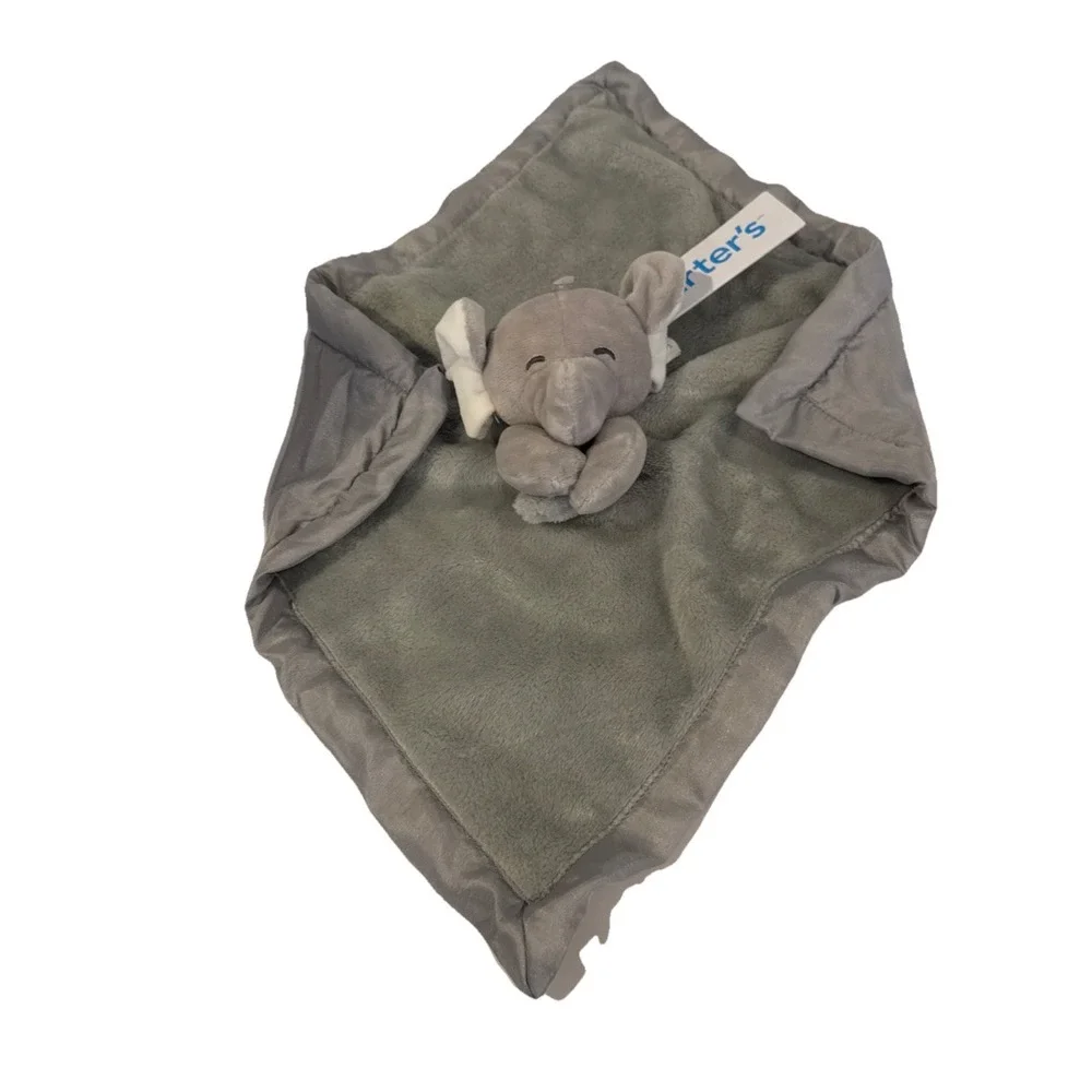 Carters Gray Elephant Baby Lovey Plush Security Blanket Silk Lining & Bottom NWT